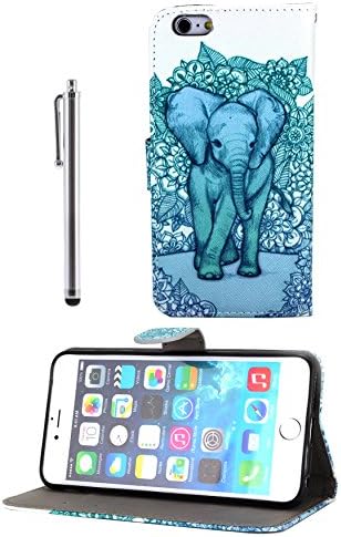 TheLovelyBird - iPhone 6 Plus (5.5 inches) PU Leather Folio Stand Wallet Case + Stylus Pen in Retail Packaging (Elephant)