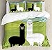 Ambesonne Llama Duvet Cover Set, Alpacas in Love in The Mountains Argentina Fauna Animals with Contrasting Colors, Decorative 3 Piece Bedding Set with 2 Pillow Shams, Queen Size, Green Blue