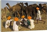 Box Canvas Print of Men in bright turbans at huge camel and cattle fair from Robert Harding