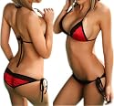 LOCOMO Sexy Lingerie Lace Edge String Swimwear Halter Bikini Set BN87 RD One Size Red