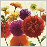 Pure Palette Zinnias by Shirley Novak Bright Bold Floral Wall Art Print Framed Décor