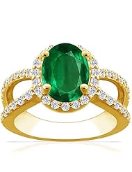18K Yellow Gold Oval Cut Emerald Ring With Sidestones