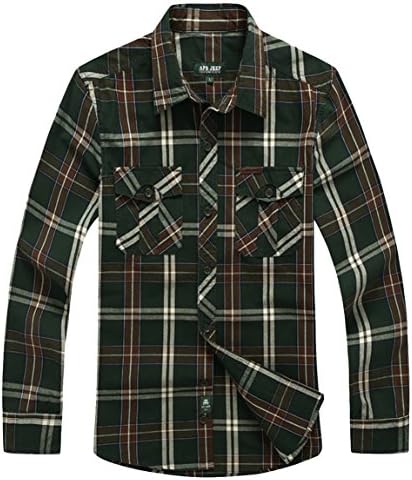 Shoesea Men's Summer Attractive Casual Plaid Cotton Short Sleeve Shirt Army 3XL /US M-L chest:40.9"