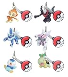 Chimchar, Darkrai, Dialga Palkia, Piplup, & Turtwig: Pokemon DP ~1 Mini-Figure with mini PokeBall shaped screen cleaner (1 set of 6) (Japanese Imported)
