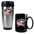 Columbus Blue Jackets NHL Stainless Steel Travel Tumbler & Black Ceramic Mug Set - Primary Logo