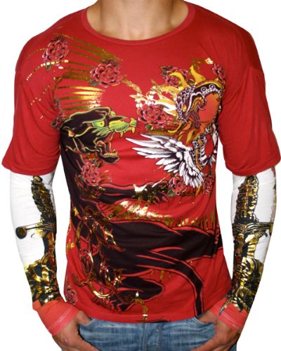 CHRISTIAN AUDIGIER Ed Hardy Mens Tattoo Long Sleeve T-Shirt Tee Top 