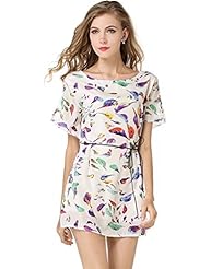 Chiffon/Wool General Print Stretchy Belted  Dress