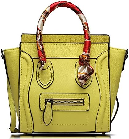 Fatteen Cat Women's Smile Leather Handbags Purses (Large-oversized, Yellow)