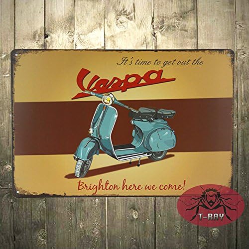 Ovo Painting Vintage Garage, Scooter Brighton Run Mods Vespa Lambretta, Medium Metal/Tin Sign C-48,20x30cm