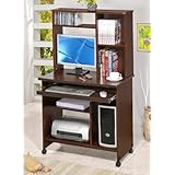 Walnut Finish Wood Rolling Computer Workstation Shelf Desk