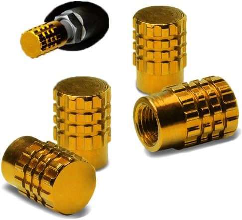 Oneself (TM) Gold Aluminum Custom Series (4 Pack - Metal 3 Ring Cog Design) Valve Stem Cap Seal for Bicycle, Motorcycle, Car and Truck Tires (High Quality Anodized Metal Tyre Cap + Durable Metal Threads + Powder-Coated Finish for Rust and Tarnish Proof Durability + Oneself (TM) Lifetime Warranty + Sealed in Oneself Approved Packaging Only) "ADDITIONAL DETAILS: This product comes with metal threads allowing for easy installation helping to prevent cross threading"