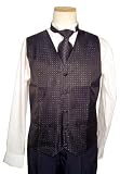 Tessori Black With Silver Lurex Design Dress Vest/Bowtie/Necktie/Hanky Set For Suit Or Tuxedo