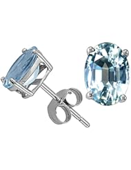 Tommaso Design (tm) Oval 8x6mm Genuine Aquamarine Earring Studs