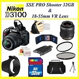 Nikon D3100 14.2MP Digital SLR Camera with 18-55mm f/3.5-5.6 AF-S DX VR Nikkor Zoom Lens + PRO Shooter 32GB, Deluxe Carrying Case, Lens & Tripod Complete Accessories Package