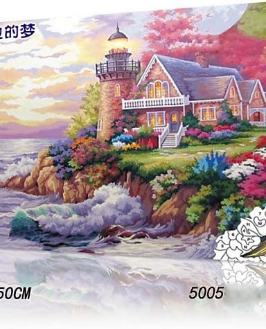 DIY Digital Oil Painting With Solid Wooden Frame Family Fun Painting All By Myself Seaside Villa 5005 , brown+silver-l , brown+silver-l