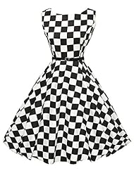 A-line Empire   Waistline Checkered Print Floral Print Sleeveless Cotton Belted Vintage Pleated Party Dress 