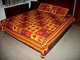 Hand, Block Printed, Multicolored Bedspread Set - Kantha Embroidery - 11