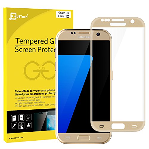 Galaxy S7 Screen Protector, JETech Tempered Glass Full Screen Screen Protector Film for Samsung Galaxy S7 (Gold)