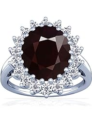 14K White Gold Cushion Cut Ruby Ring With Sidestones