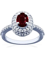 Platinum Oval Cut Ruby Ring With Sidestones