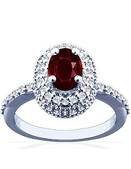 18K White Gold Oval Cut Ruby Ring With Sidestones