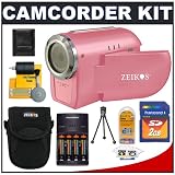Zeikos Digital Video Camcorder with Color Preview LCD Screen (Pink) + 2GB Card + Case + Batteries + Tripod + Accessory Kit