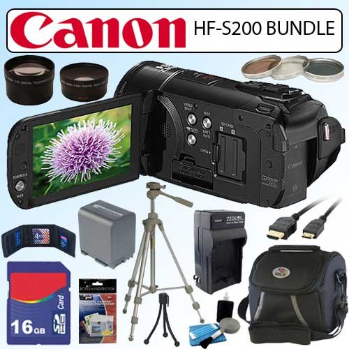 Canon VIXIA HF S200 10x Optical Zoom HD Flash Memory Camcorder and 16GB Deluxe Accessory Bundle
