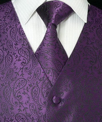 TheDapperTie Tuxedo silk Vest Set: Purple Paisley 331VS (Size: XL)