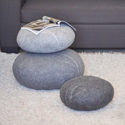 Felted wool stones Ottoman Floor cushions Pouf Floor pillows Seat cushions Furniture Decorative pillows Gray Set of 3