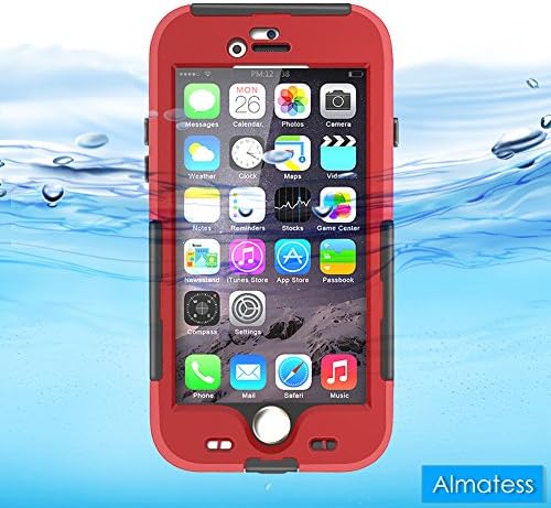 Almatess iPhone 6 6S Waterproof Case Hard Cover for iPhone 6 6S 4.7 Inch with Free Stylus Pen Red