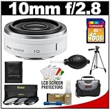 Nikon 1 10mm f/2.8 Nikkor Lens (White) with 16GB Card + Case + 3-Piece UV/CPL/ND8 Filter Set + Tripod + Cleaning & Accessory Kit