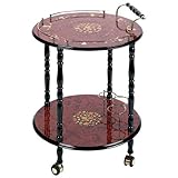 Kassel Decorative 24inch Round Rolling Beverage Cart Burlwood Finished Surfaces Metal Railings