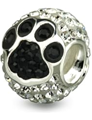 Sterling Silver Ohm Black White Paw Pave Bead Charm APY203