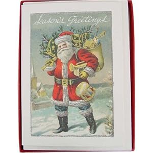 Vintage Santa 3 Pack Cavallini Glitter Greetings Boxed Set of 10 holiday cards + envelopes
