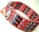Crystal Glass Seed Beaded Leather Bracelet Pink Rose Joy and Peace - Fair Trade