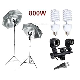 Ardinbir Studio 800W Photo Black/Silver Reflective Umbrella kit with Continuous Light, Socket and Stand