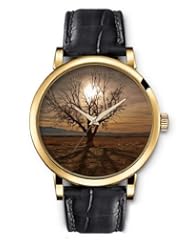 SPRAWL Aanalog Fashion Series Gold Ladies Watches of Genuine Black Leather Strap,Unique Wrist Watch for Women Girls Designed with Tree under the sunshine