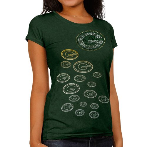 Reebok Green Bay Packers Ladies Multi Rhinestone Logo Premium T-Shirt - Green (Small)