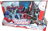 Transformers Animated Series Deluxe Class 2 Pack Set 6 Inch Tall Robot Action Figure - The Battle Begins - Optimus Prime with Double Handed Ion-Axe and Megatron with Fusion Cannon that Converts to Sword