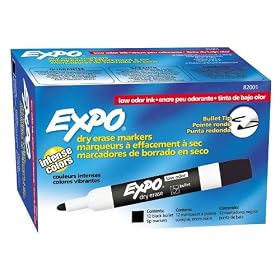 Expo Low Odor Bullet Tip Dry Erase Markers, 12 Black Markers (82001)