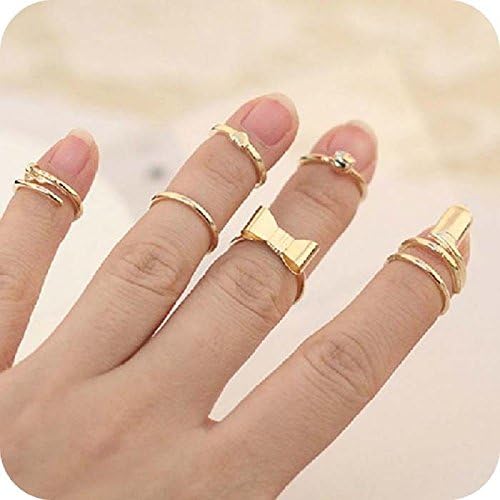 Fashion 7PCS/Set Lovely Gold Stack Plain Skull Above Knuckle Ring Band Midi Rings