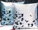 Decorative White Flocking Floral and Silver Foil Leaf Throw Pillow Cover