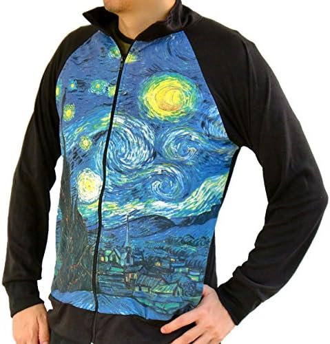 Artimisz Vincent Van Gogh Starry Night Sky Moon Mens Track Jacket Zipper Top Fine Art size L