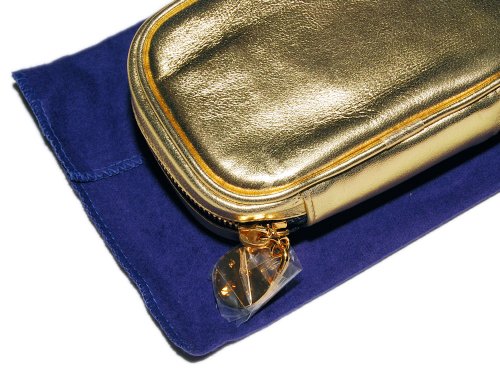 Polo Ralph Lauren Purple Label Collection Gold Leather Italy Makeup Cosmetic Case Tote Purse Bag Wallet