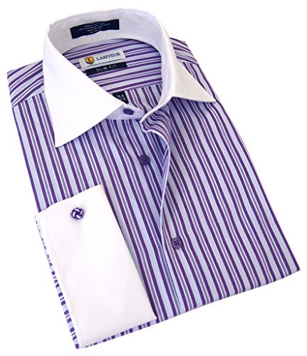 Labiyeur Men's Slim Fit French Cuff Striped Dress Shirt