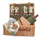 Picnic Time Sonoma 15in. Willow Suitcase w/ Wine & Cheese Service For 4 (Pine Green)