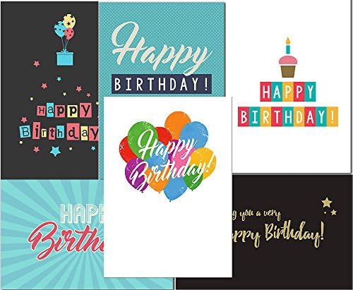 Happy Birthday Cards Variety Pack - Box of 24 Cards with Envelopes - 6 Designs