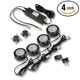 Westek SR120LCS 20-Watt Halogen Low Voltage Under Cabinet Light Kit, 4 Pack, Black by AmerTac