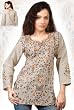 Coffee long sleeves Kurti/Tunic with contrast jaal embroidery