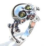 Baltic Green Amber and Sterling Silver Jolly Roger Ring Sizes 5,6,7,8,9,10,11,12